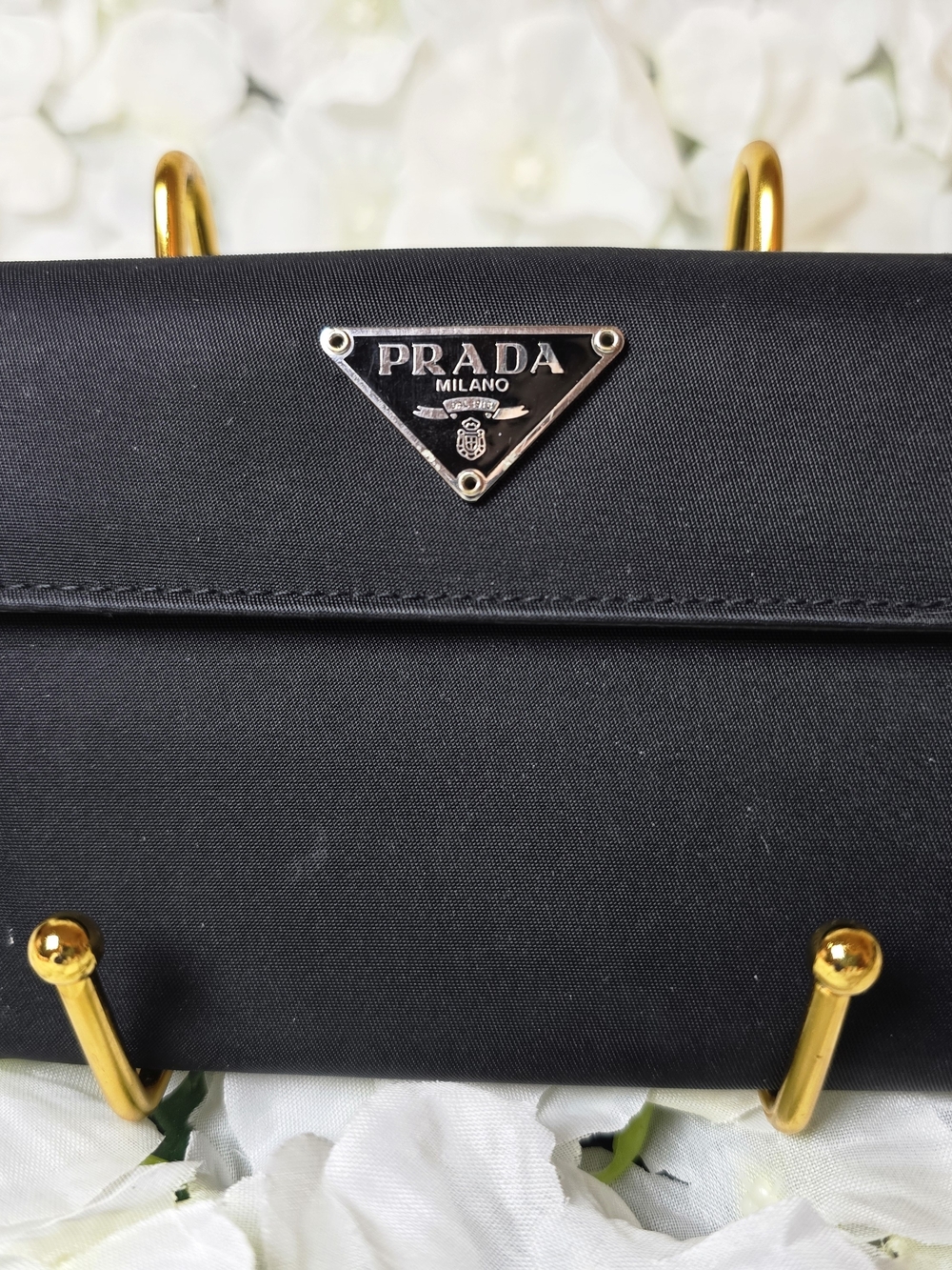 Prada Black Nylon Wallet with Triangle Logo Plaque